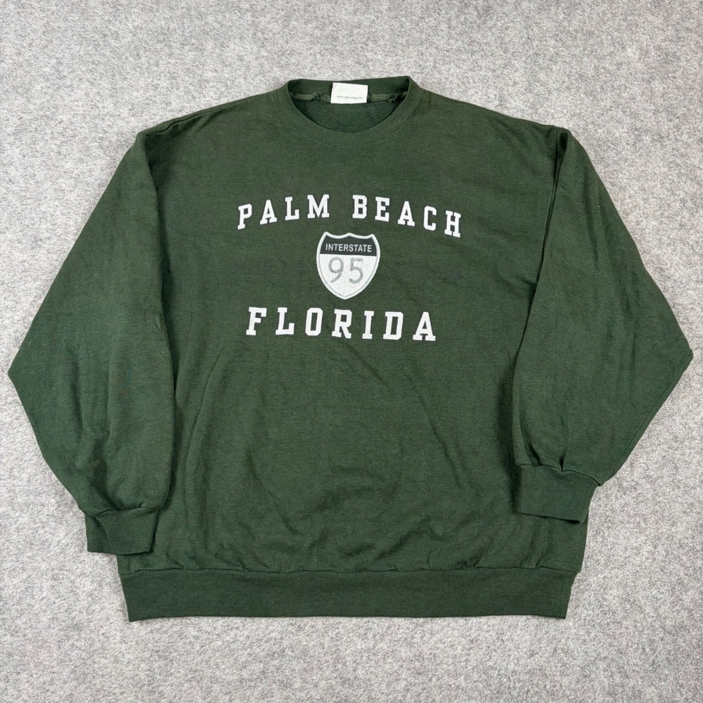 Sherry Palm Beach Florida‎ Sweatshirt Mens XL Green I-95 Graphic Vintage Surf